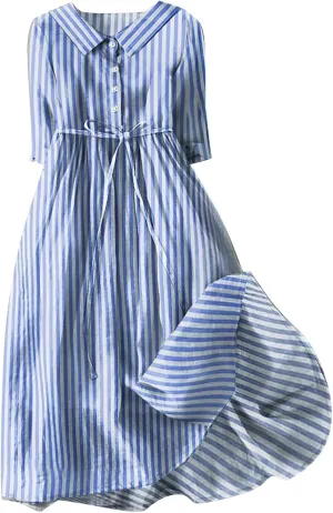 Linen Dresses for Women 2025 Maxi Button Down Plus Size a Line Dress Trendy 3/4 Sleeve Floral Printed Sundress