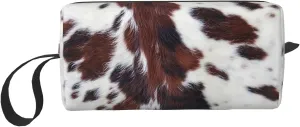 Longhorn White Cowhide Black Brown Spots Womens Cosmetic Bag Toiletry Bag With Wrist Makeup Organizer Travel Bag Zipper Storage pattern7