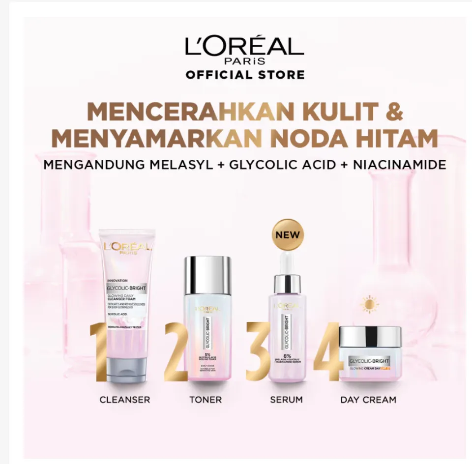 L'Oreal Paris Glycolic Bright Kit - Paket Mencerahkan Kulit dan Menyamarkan Noda Hitam