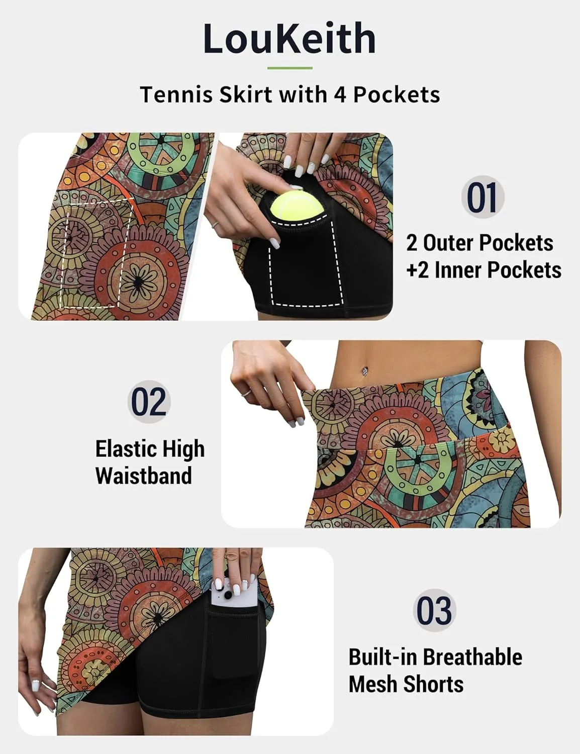 LouKeith Tennis Skirt with Shorts High Waisted Golf Skirts Dressy Casual Workout Athletic Skorts for Women with 4 Pockets