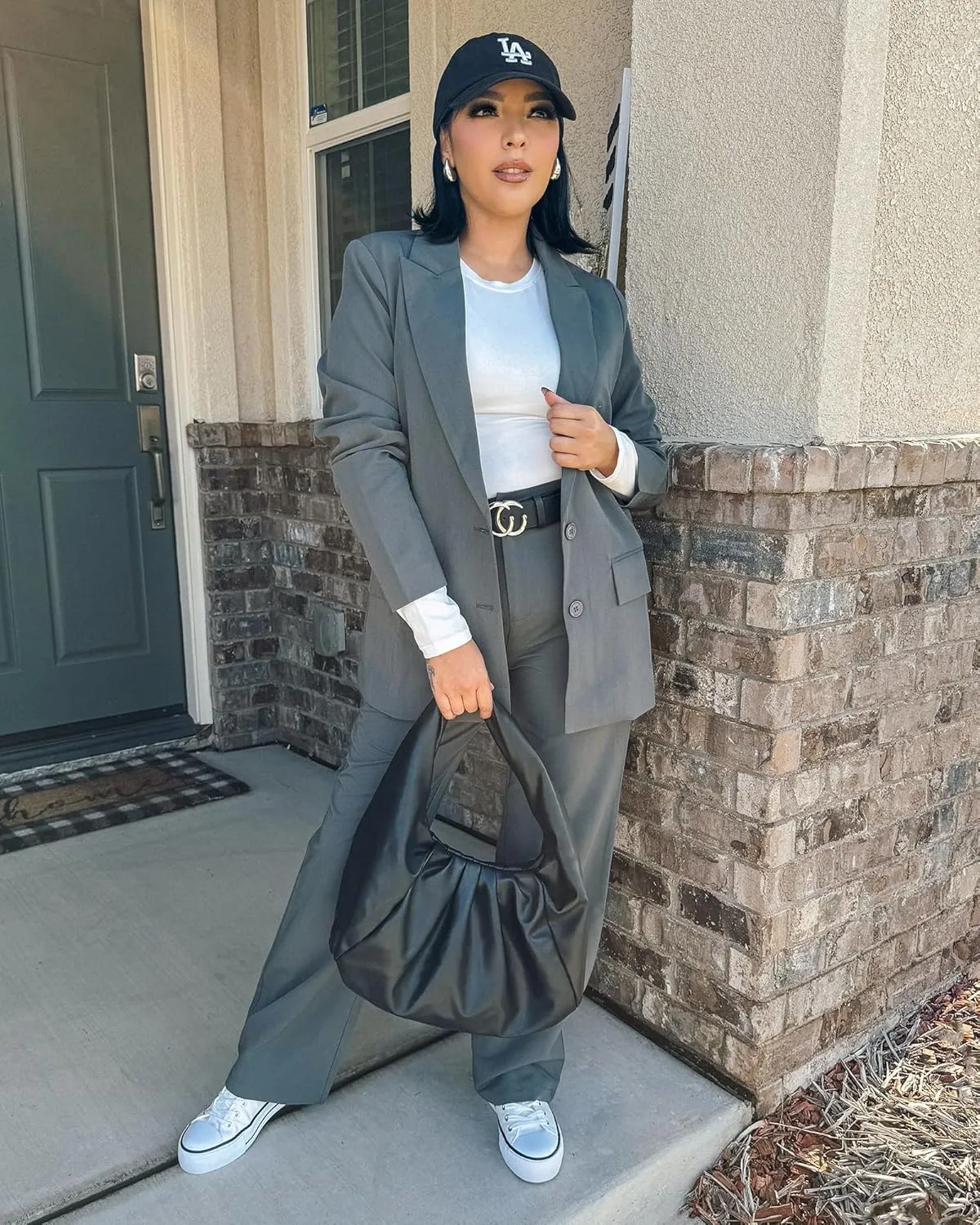 luvamia 2 Piece Outfits for Women Dressy Blazer Jackets High Waisted Straight Leg Pants Suits Set Business Casual Office