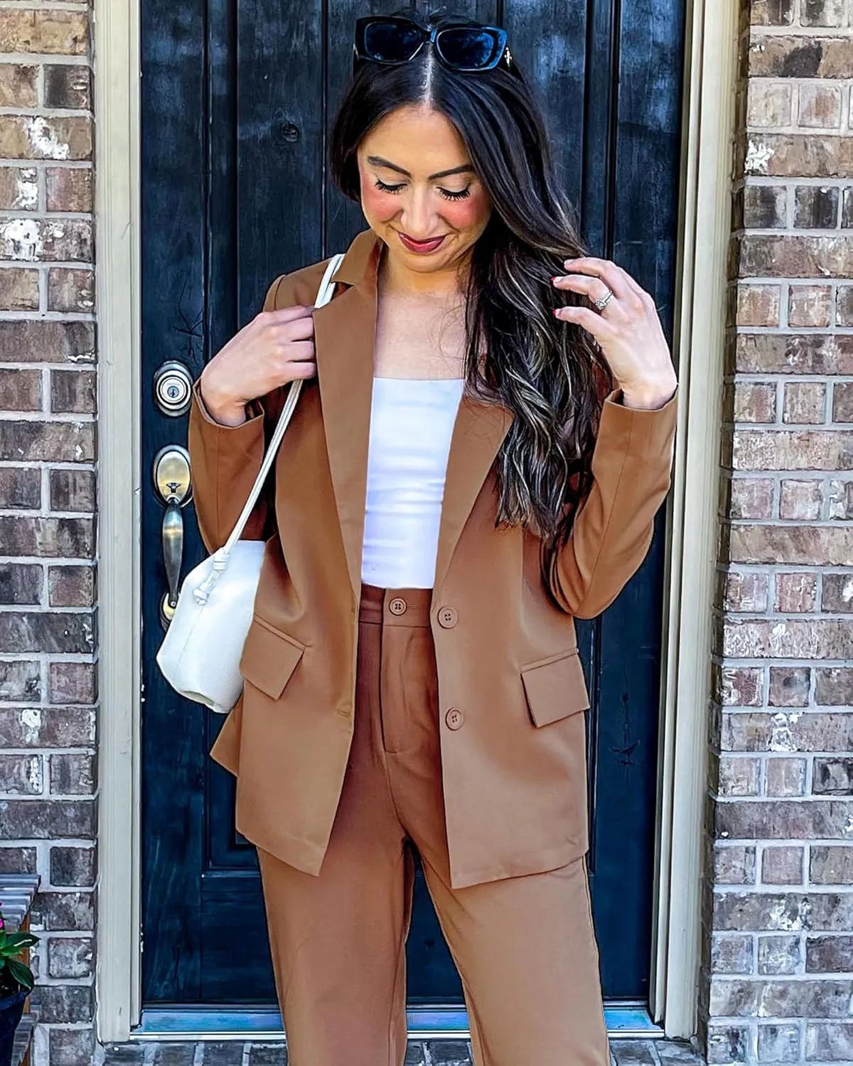 luvamia 2 Piece Outfits for Women Dressy Blazer Jackets High Waisted Straight Leg Pants Suits Set Business Casual Office