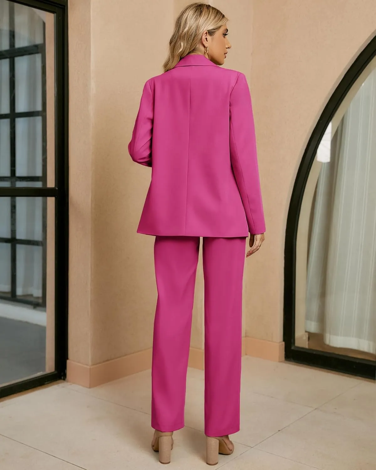 luvamia 2 Piece Outfits for Women Dressy Blazer Jackets High Waisted Straight Leg Pants Suits Set Business Casual Office