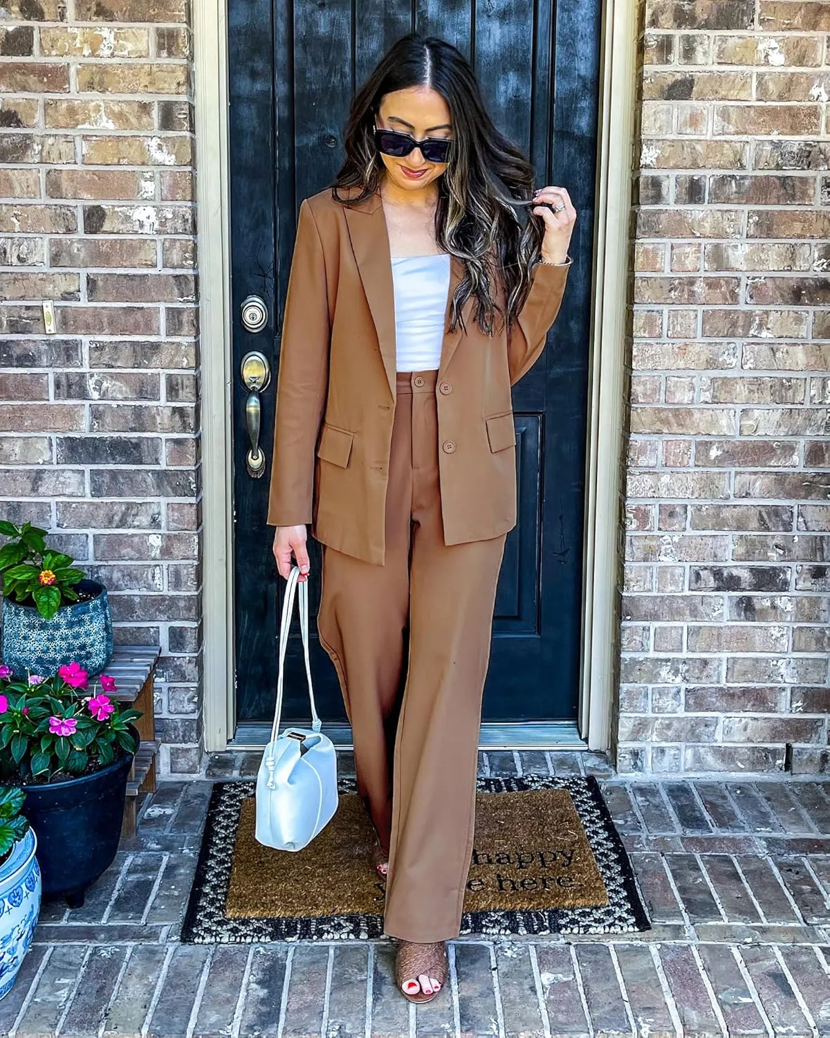 luvamia 2 Piece Outfits for Women Dressy Blazer Jackets High Waisted Straight Leg Pants Suits Set Business Casual Office