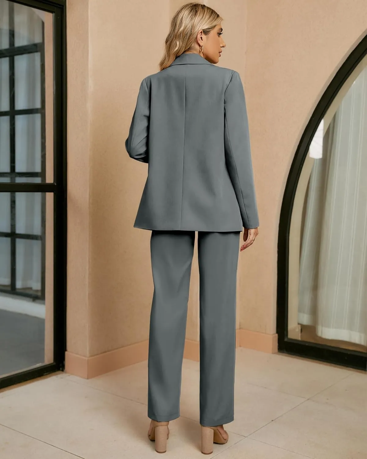 luvamia 2 Piece Outfits for Women Dressy Blazer Jackets High Waisted Straight Leg Pants Suits Set Business Casual Office