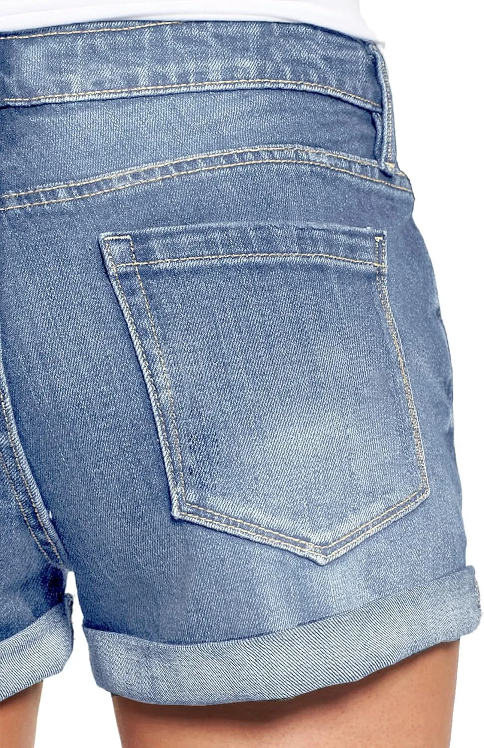 luvamia Women's Ripped Denim Jean Shorts High Waisted Stretchy Folded Hem Short Jeans