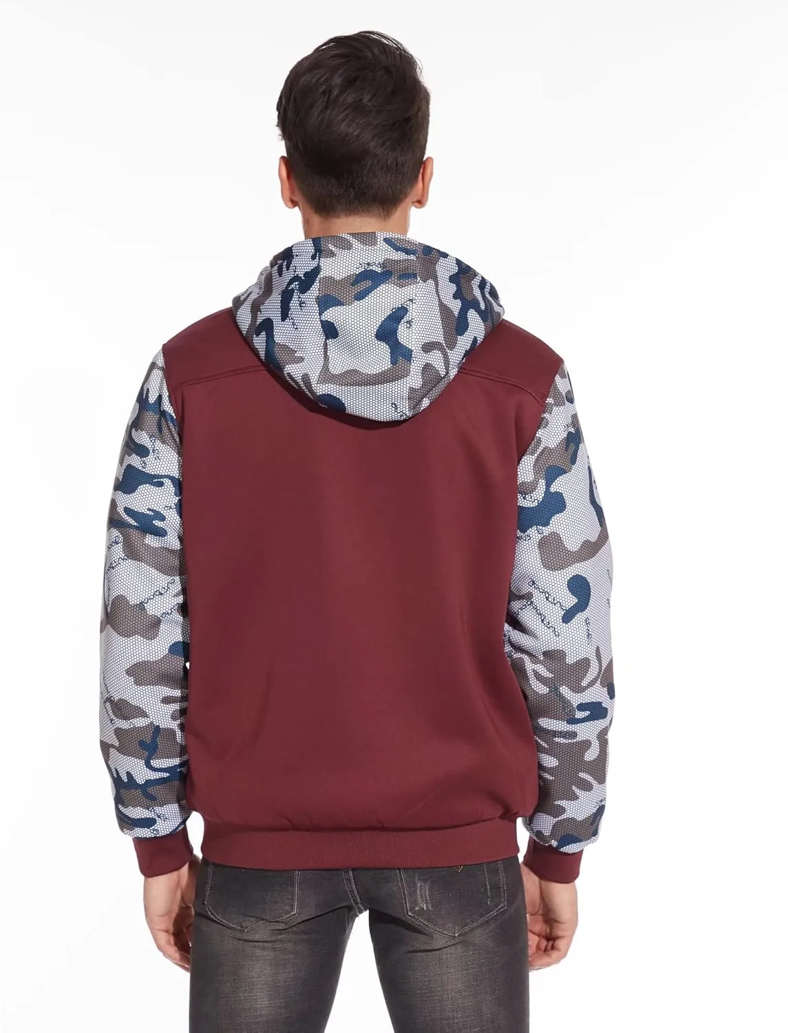 MAGCOMSEN Men's Full Zip Hoodie Fuzzy Fleece Lined Jacket Heavyweight Camo Sweatshirts Winter Coats