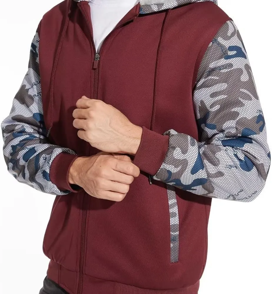 MAGCOMSEN Men's Full Zip Hoodie Fuzzy Fleece Lined Jacket Heavyweight Camo Sweatshirts Winter Coats