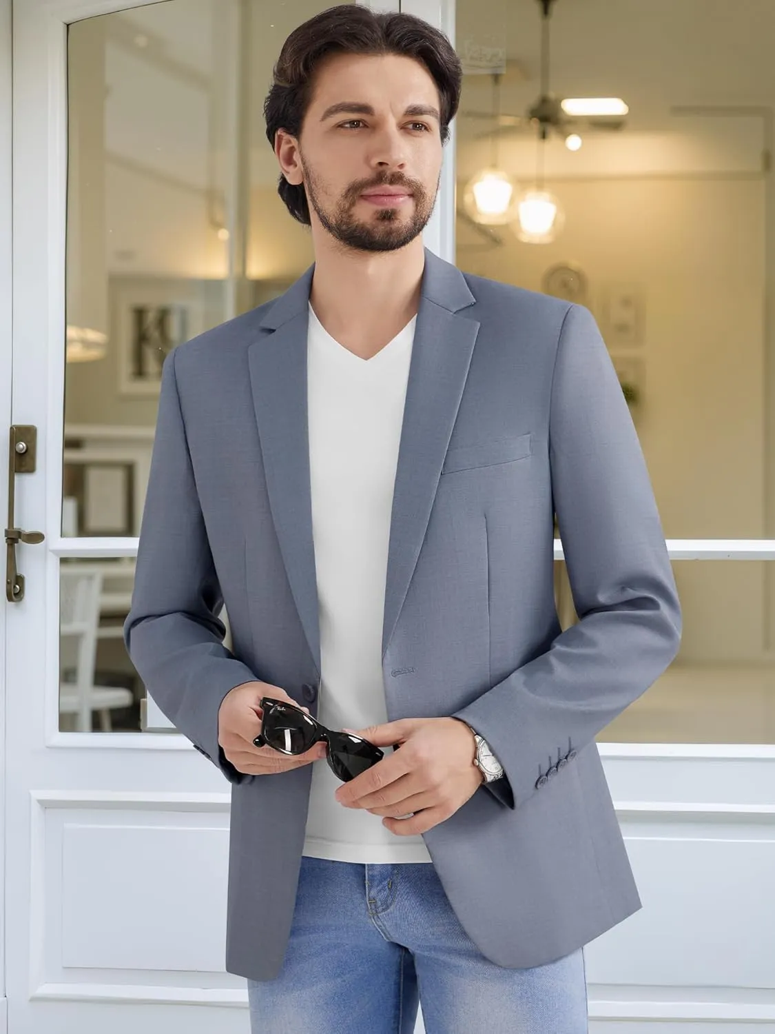 MAGE MALE Men's One Button Suit Jacket Elegant Solid Color Blazers Slim Fit Lightweight Sport Coats Blazer