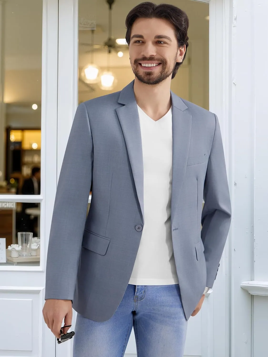 MAGE MALE Men's One Button Suit Jacket Elegant Solid Color Blazers Slim Fit Lightweight Sport Coats Blazer