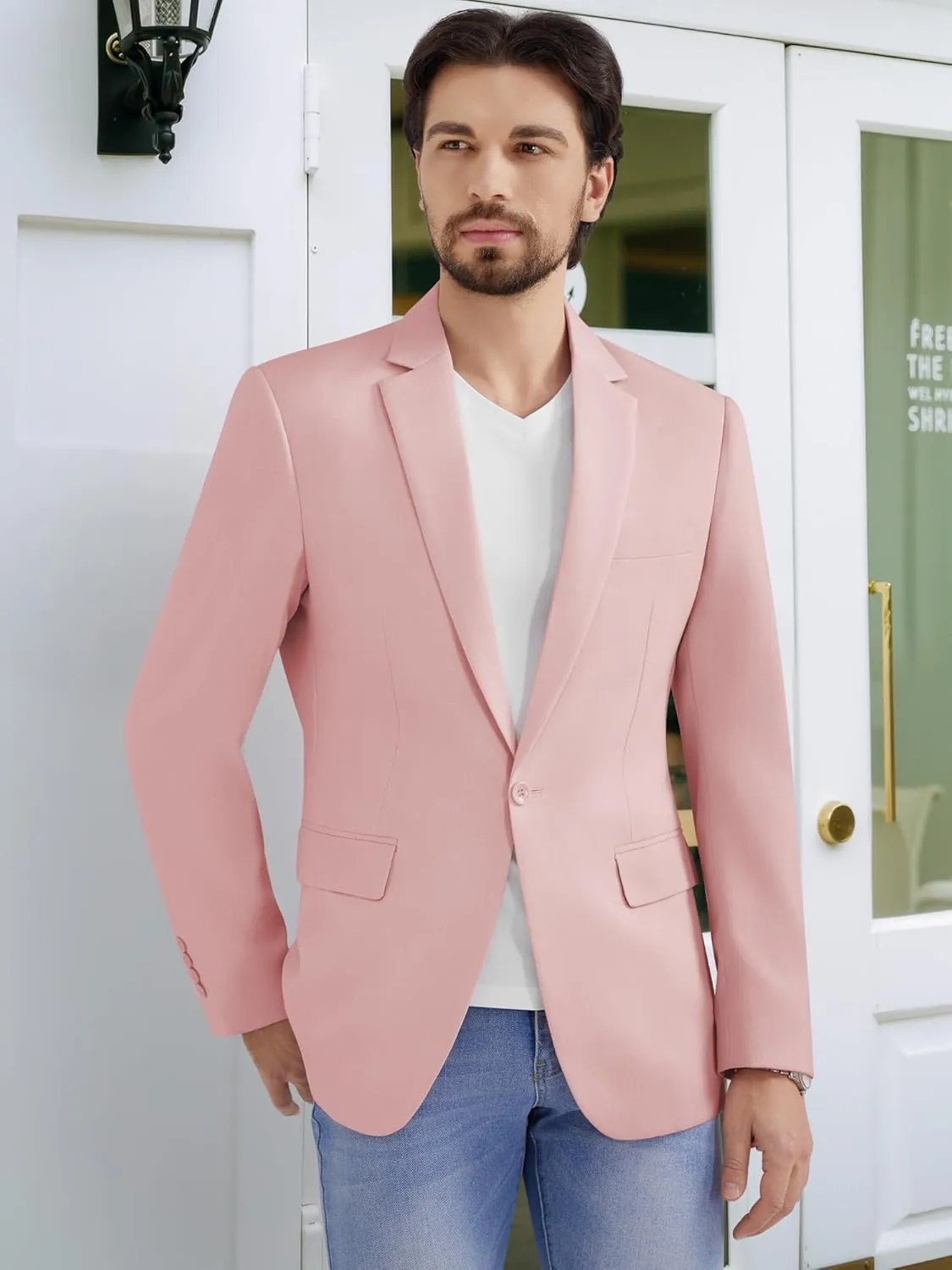MAGE MALE Men's One Button Suit Jacket Elegant Solid Color Blazers Slim Fit Lightweight Sport Coats Blazer