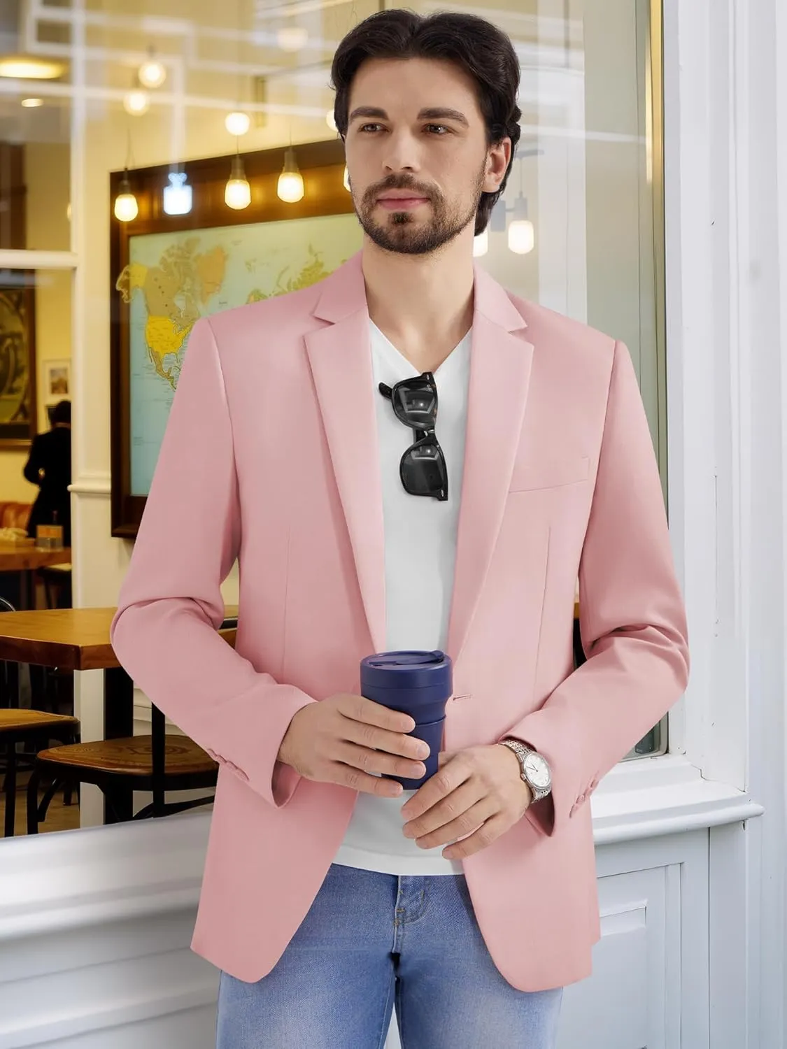 MAGE MALE Men's One Button Suit Jacket Elegant Solid Color Blazers Slim Fit Lightweight Sport Coats Blazer