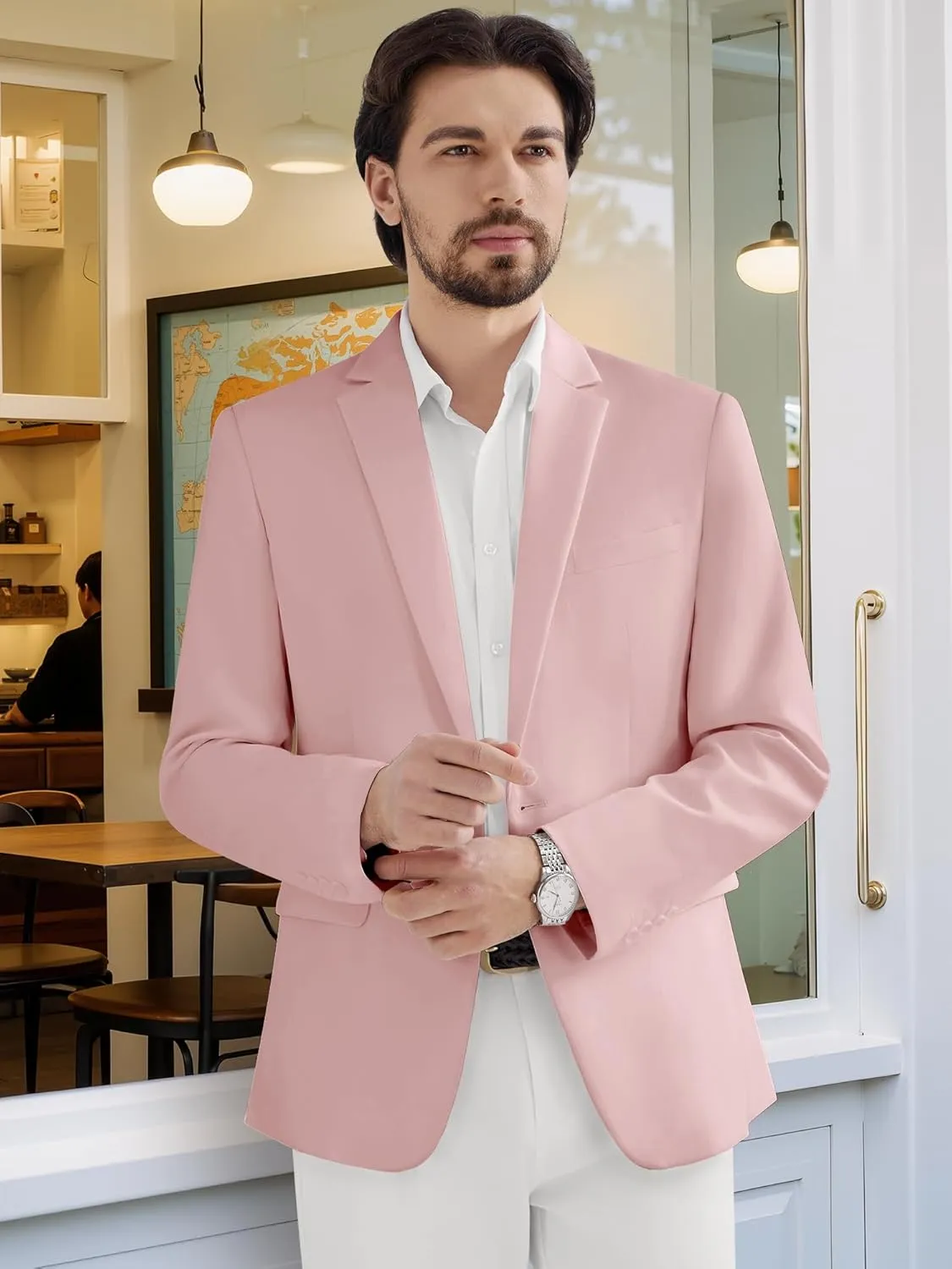 MAGE MALE Men's One Button Suit Jacket Elegant Solid Color Blazers Slim Fit Lightweight Sport Coats Blazer