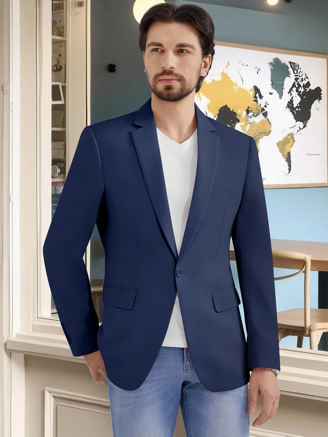 MAGE MALE Men's One Button Suit Jacket Elegant Solid Color Blazers Slim Fit Lightweight Sport Coats Blazer