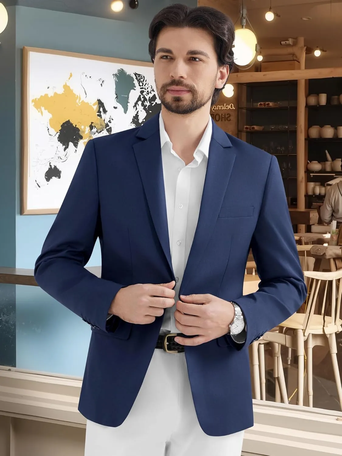 MAGE MALE Men's One Button Suit Jacket Elegant Solid Color Blazers Slim Fit Lightweight Sport Coats Blazer