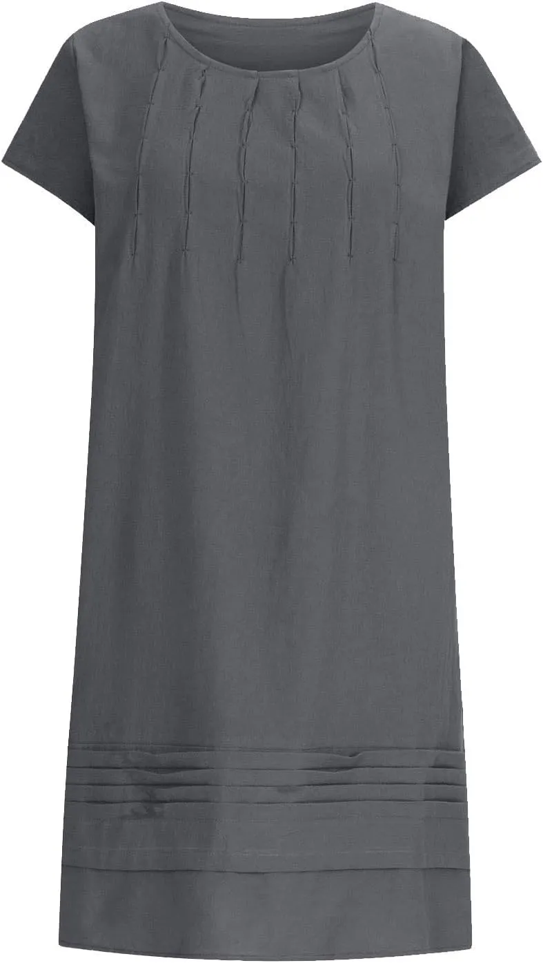 maisdgop Linen Dresses for Women 2025 Plus Size Cap Sleeve Pleated Summer Midi Dress Vacation Casual Knee Length Sundresses