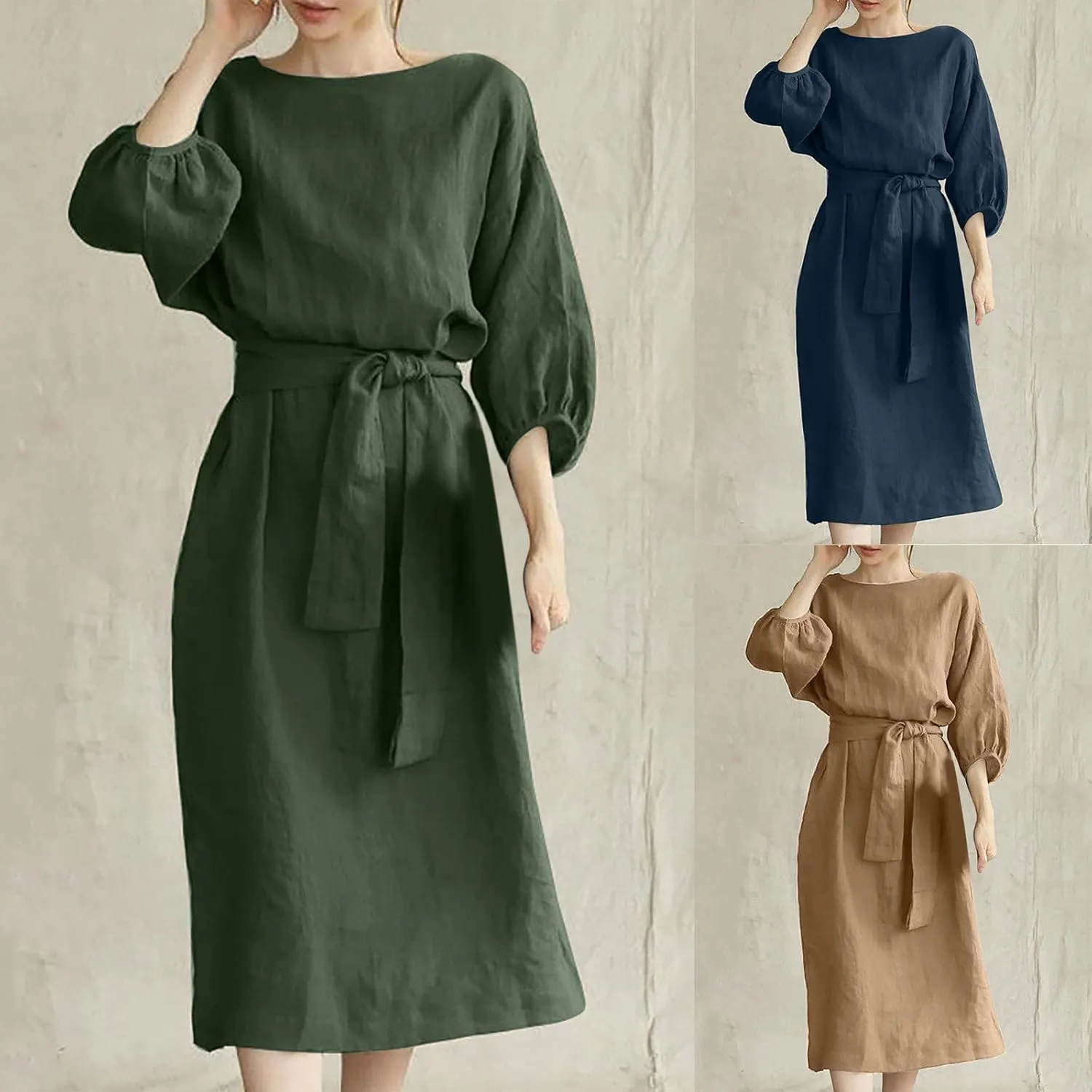 maisdgop Maxi Dresses for Women 2025 Trendy Summer Solid Mid Length Sundress Plus Size Short Sleeve Round Neck Beach Dress