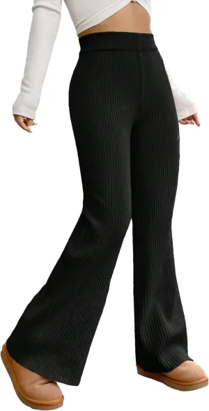 MakeMeChic Women's Wide Leg Pants Ribbed Knit High Waist Casual Lounge Pants