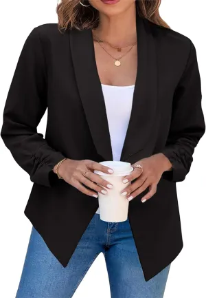 MAYRAIN Womens Summer Lapel Collar Cardigan Jacket Long Sleeve Office Formal Fit Blazers Casual Stretch Outfits Suit