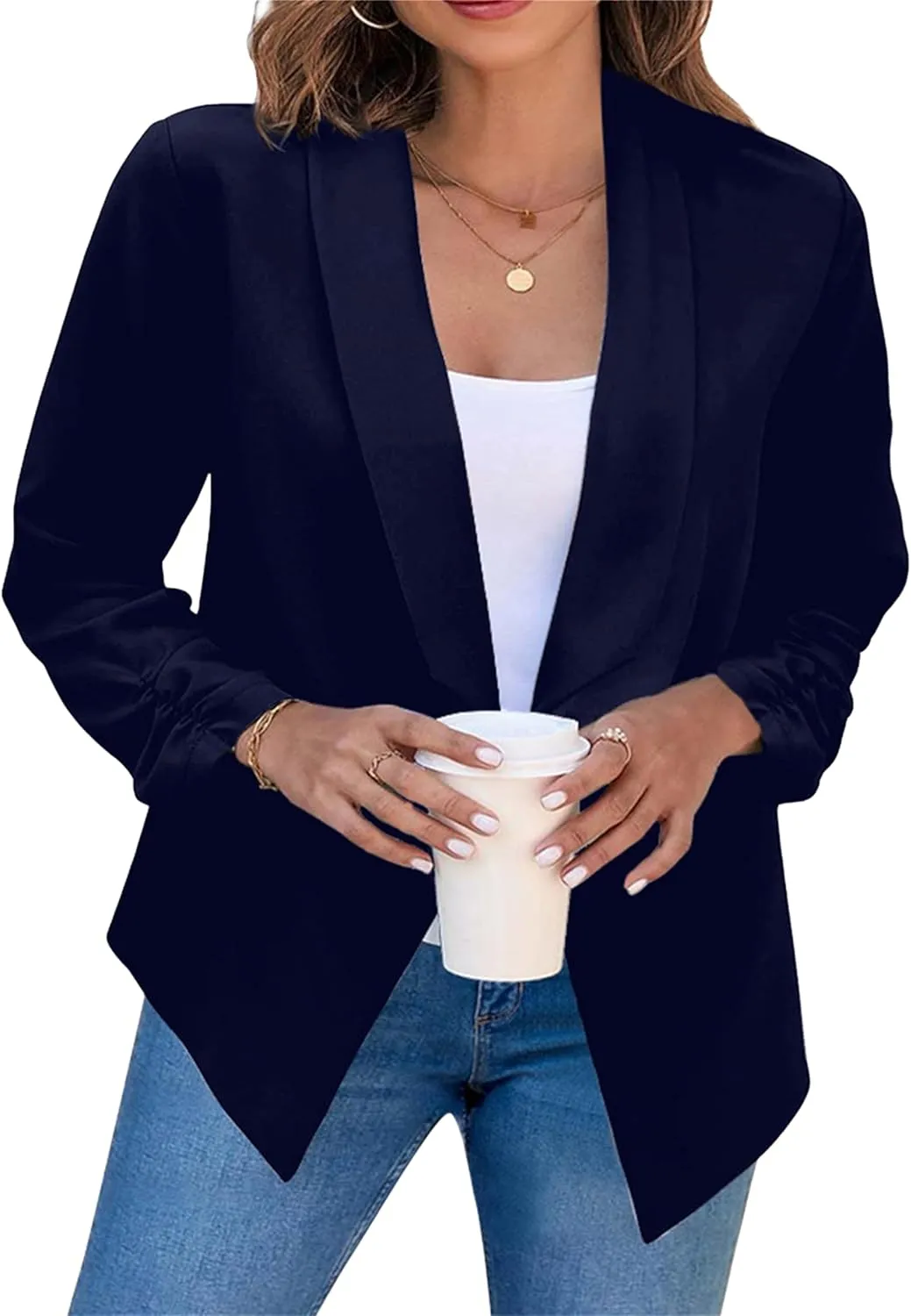 MAYRAIN Womens Summer Lapel Collar Cardigan Jacket Long Sleeve Office Formal Fit Blazers Casual Stretch Outfits Suit