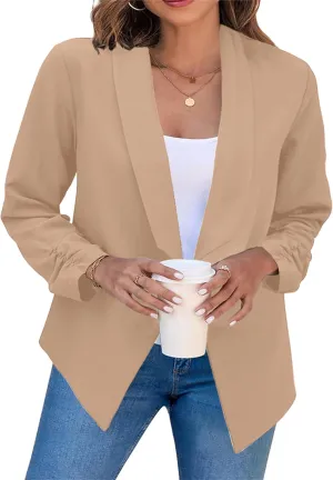 MAYRAIN Womens Summer Lapel Collar Cardigan Jacket Long Sleeve Office Formal Fit Blazers Casual Stretch Outfits Suit