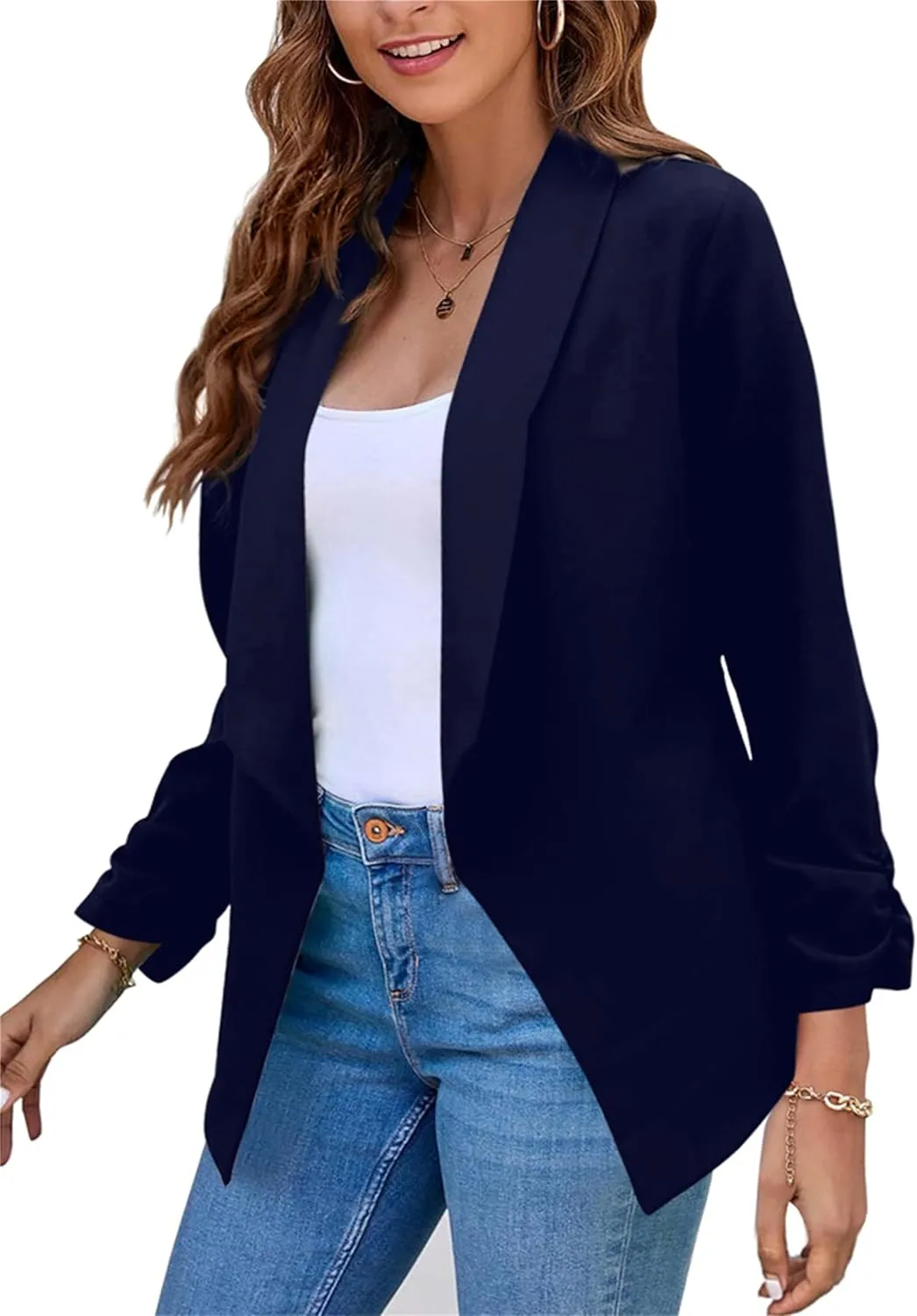 MAYRAIN Womens Summer Lapel Collar Cardigan Jacket Long Sleeve Office Formal Fit Blazers Casual Stretch Outfits Suit