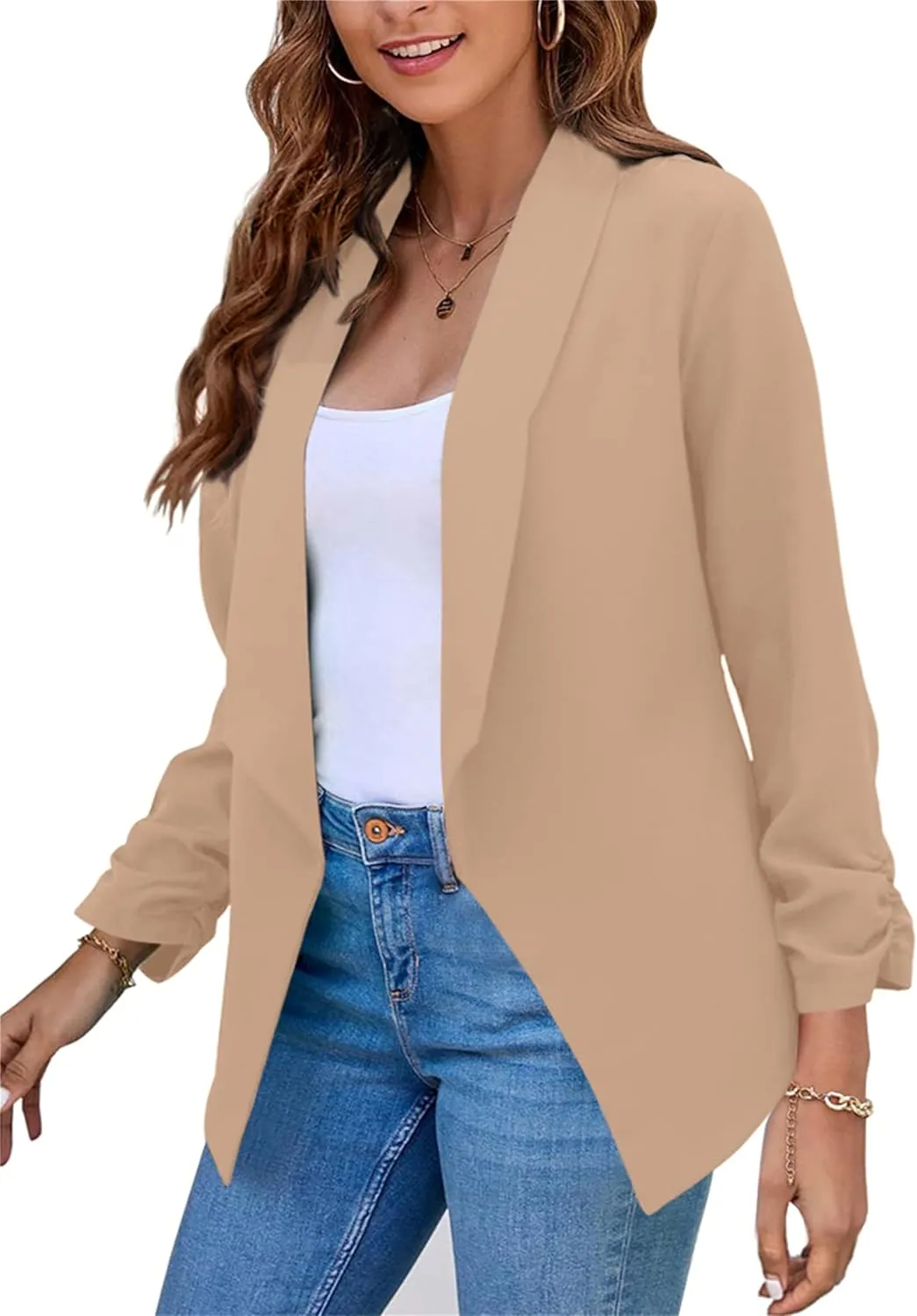 MAYRAIN Womens Summer Lapel Collar Cardigan Jacket Long Sleeve Office Formal Fit Blazers Casual Stretch Outfits Suit