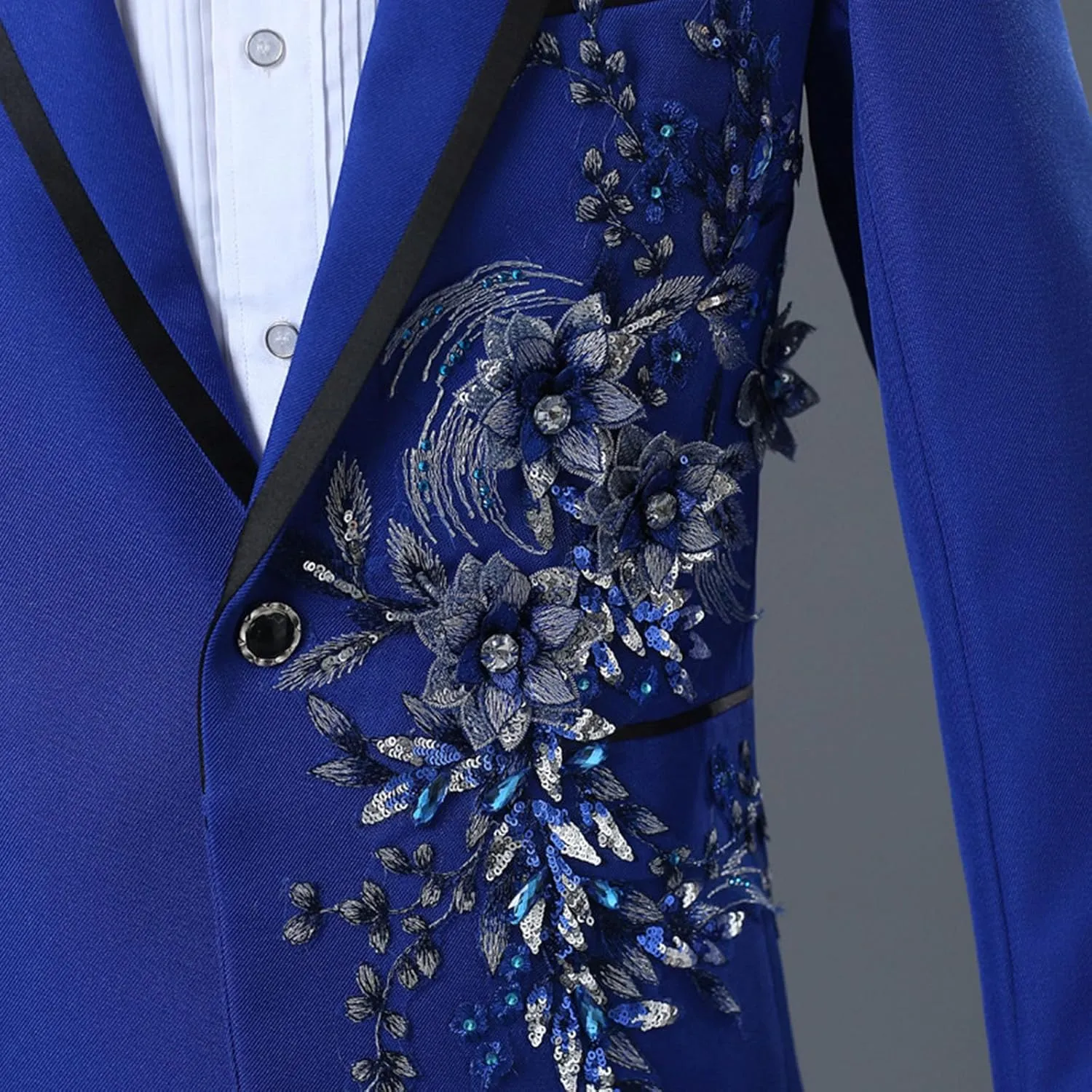 Men Shiny Sequin Blazer Pants Suit Set Outfits One Button Suit Jacket 2 Piece Suits with Appliques Performance Costume