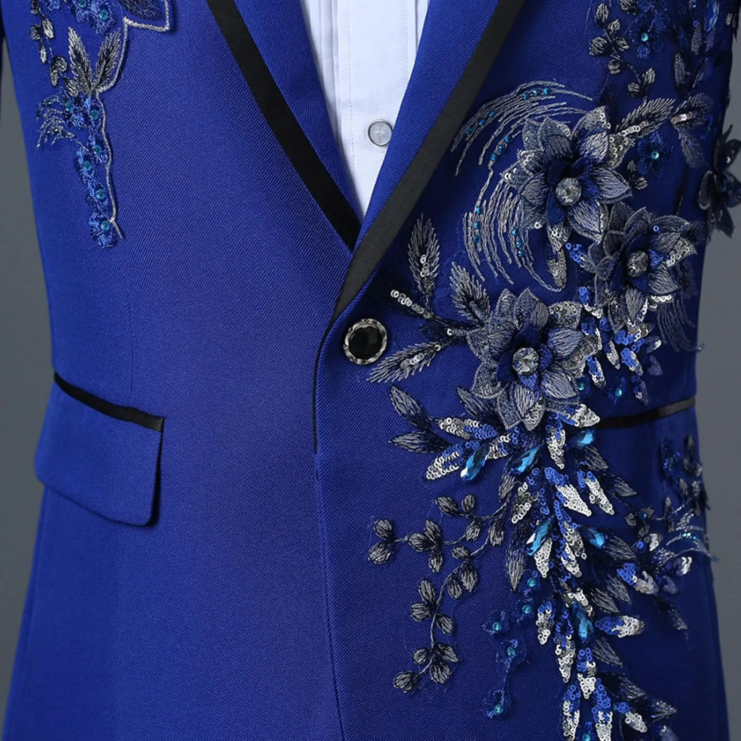 Men Shiny Sequin Blazer Pants Suit Set Outfits One Button Suit Jacket 2 Piece Suits with Appliques Performance Costume