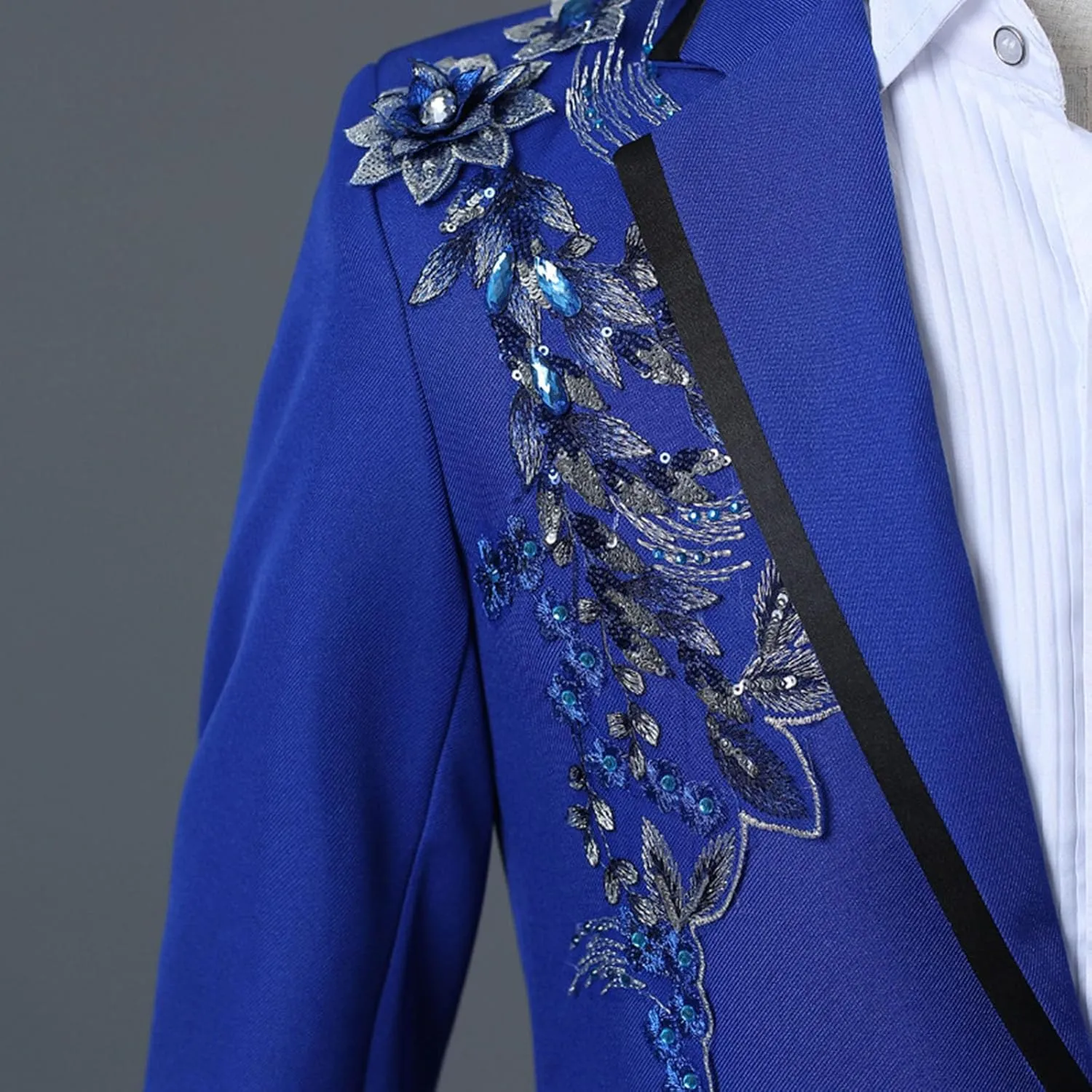 Men Shiny Sequin Blazer Pants Suit Set Outfits One Button Suit Jacket 2 Piece Suits with Appliques Performance Costume