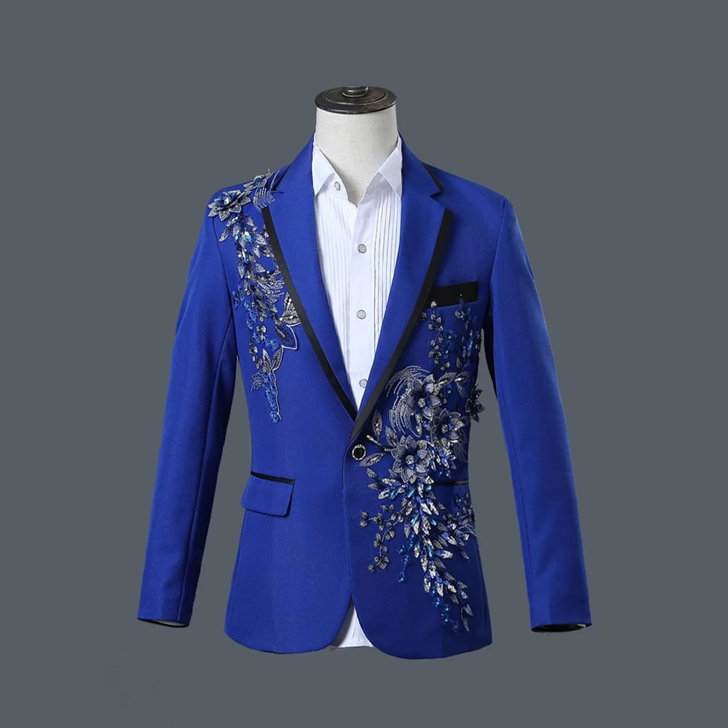 Men Shiny Sequin Blazer Pants Suit Set Outfits One Button Suit Jacket 2 Piece Suits with Appliques Performance Costume