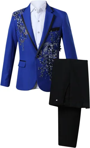 Men Shiny Sequin Blazer Pants Suit Set Outfits One Button Suit Jacket 2 Piece Suits with Appliques Performance Costume