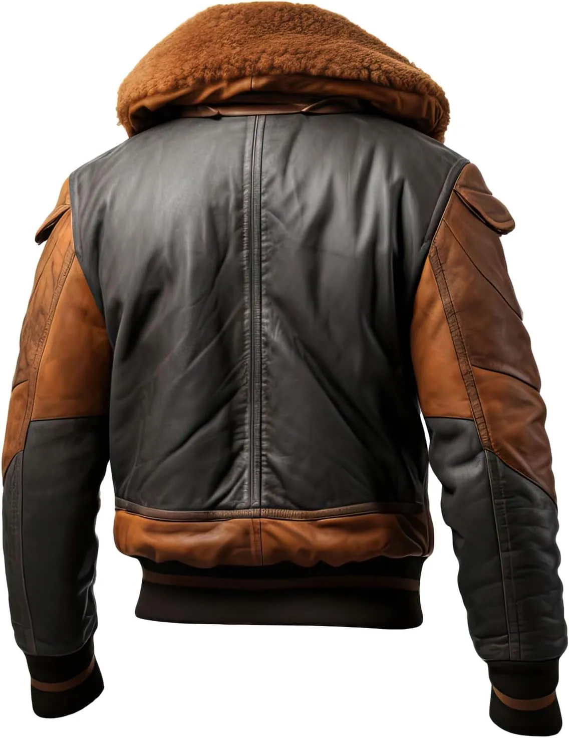 Mens Black Brown Genuine Sheepskin Sherpa Shearling Faux Fur Collar Winter Warm Classy Pilot A2 Leather Jacket