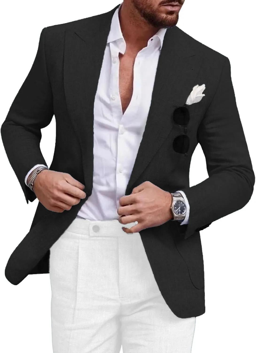 Men's Blazer Casual Sport Coats Linen Slim Fit One Button Suit Jacket Lightweight Sports Jacket