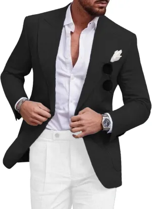 Men's Blazer Casual Sport Coats Linen Slim Fit One Button Suit Jacket Lightweight Sports Jacket