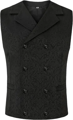 Men's Business Double Breasted Suit Vest Printed Waistcoat Slim Fit Wedding Groomsmen Vests