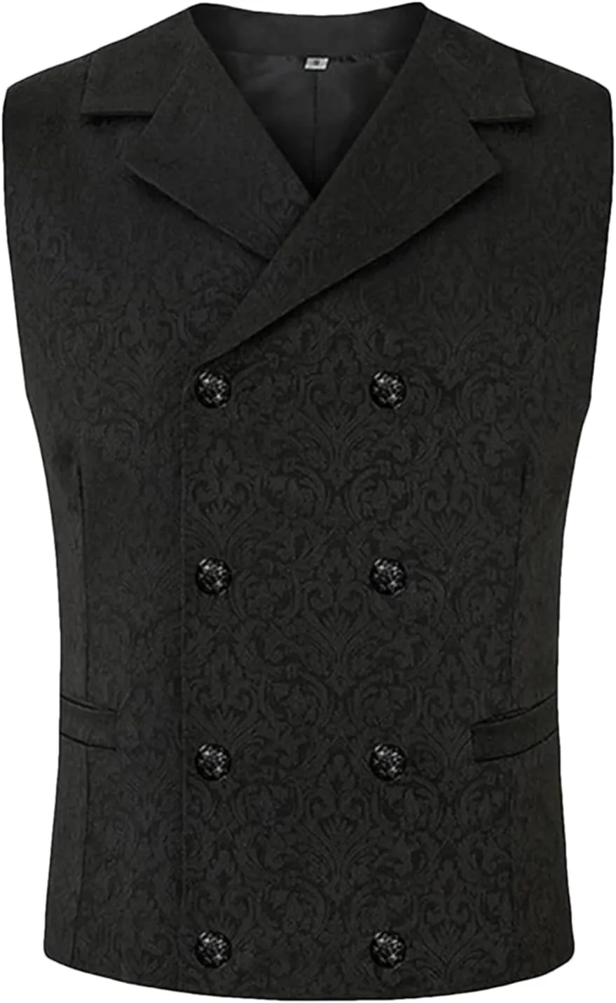 Men's Business Double Breasted Suit Vest Printed Waistcoat Slim Fit Wedding Groomsmen Vests