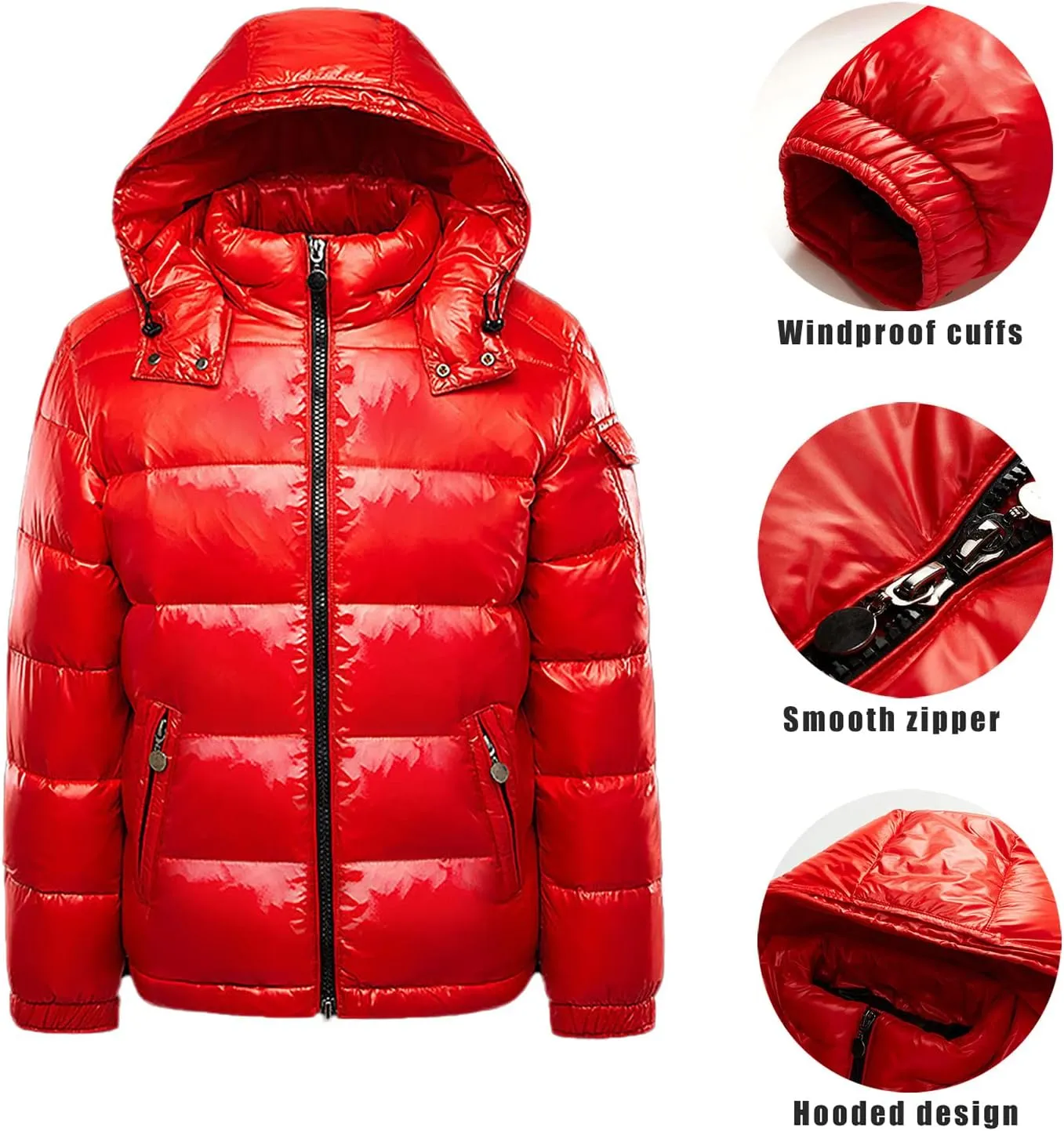 Men's Down Puffer Jacket Lightweight Winter Coats Warm Quilted Bubble Padded Hood Coat Waterproof Puffer Jacket