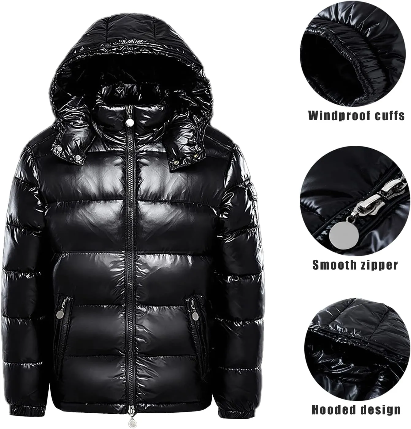 Men's Down Puffer Jacket Lightweight Winter Coats Warm Quilted Bubble Padded Hood Coat Waterproof Puffer Jacket