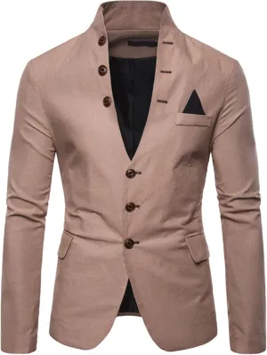 Mens Slim Fit Blazer Jacket Button Stand Collar Solid Suit Coats Casual Business Dress Blazer Coat