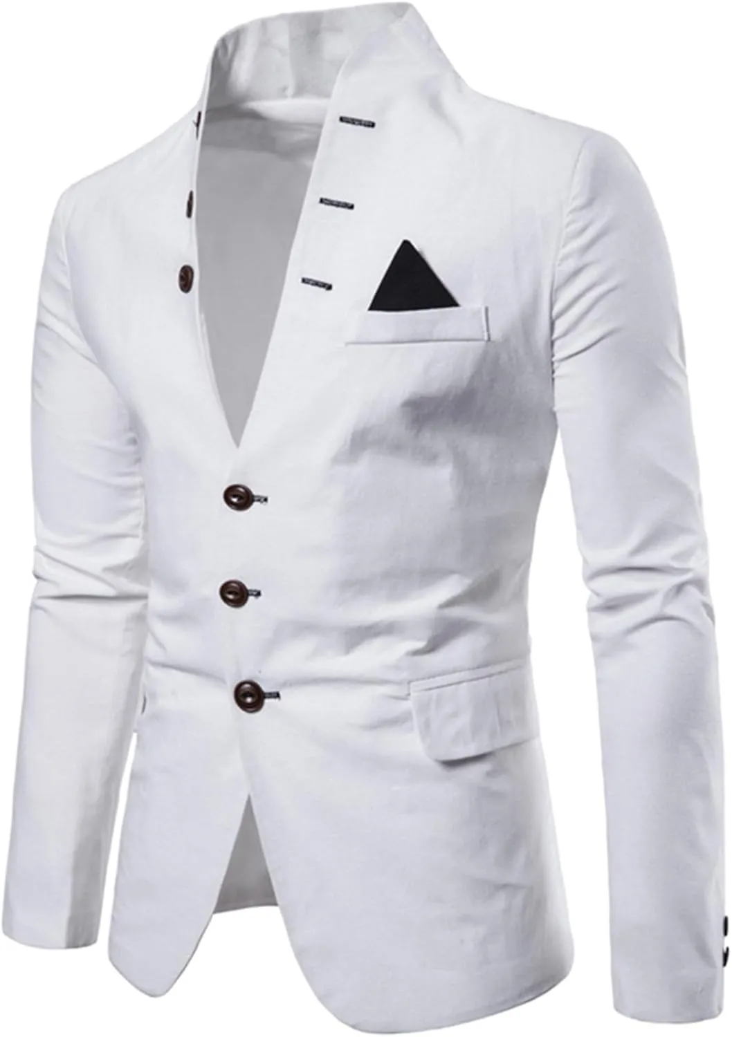 Mens Slim Fit Blazer Jacket Button Stand Collar Solid Suit Coats Casual Business Dress Blazer Coat