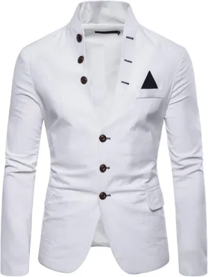 Mens Slim Fit Blazer Jacket Button Stand Collar Solid Suit Coats Casual Business Dress Blazer Coat