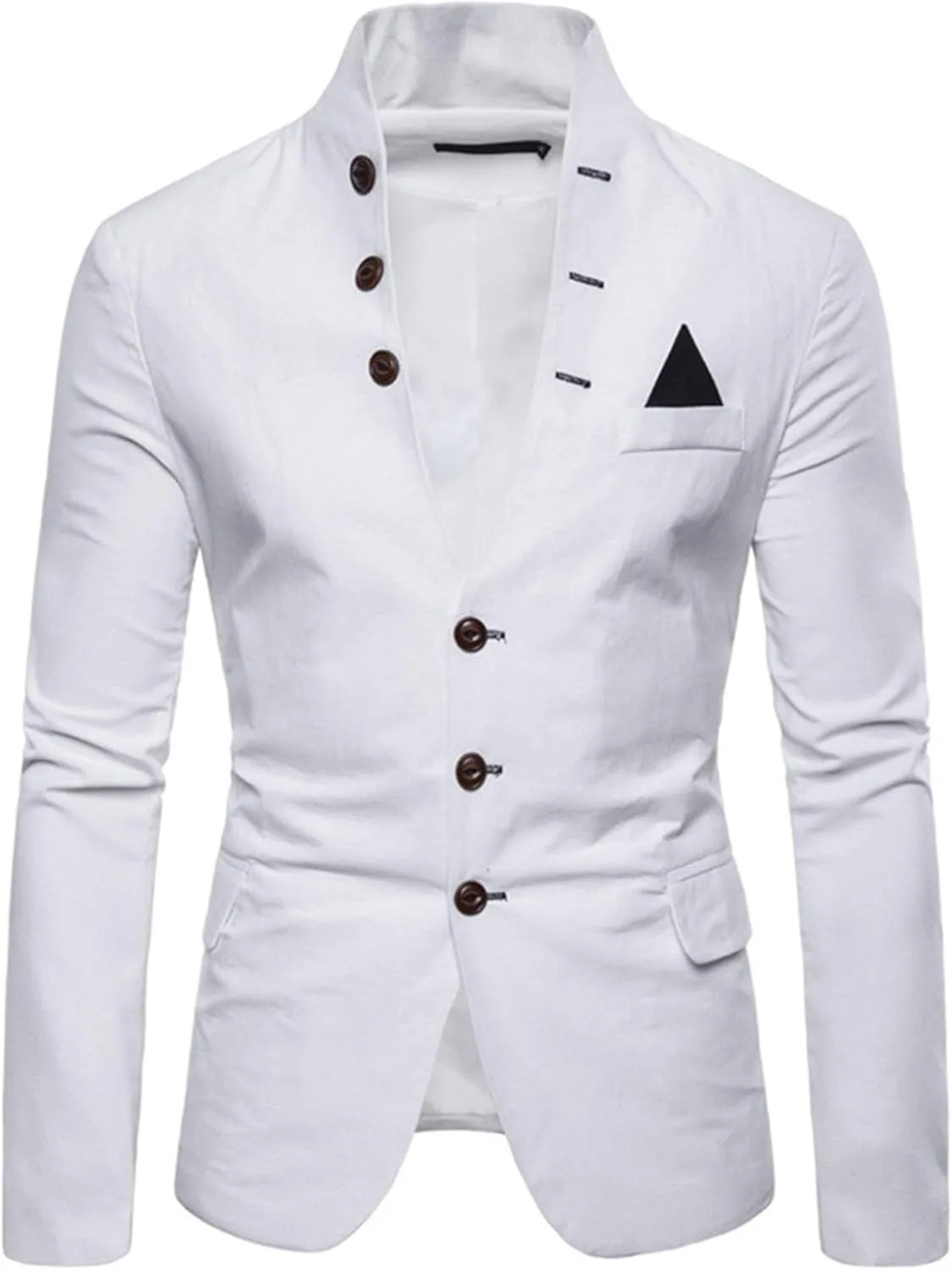 Mens Slim Fit Blazer Jacket Button Stand Collar Solid Suit Coats Casual Business Dress Blazer Coat