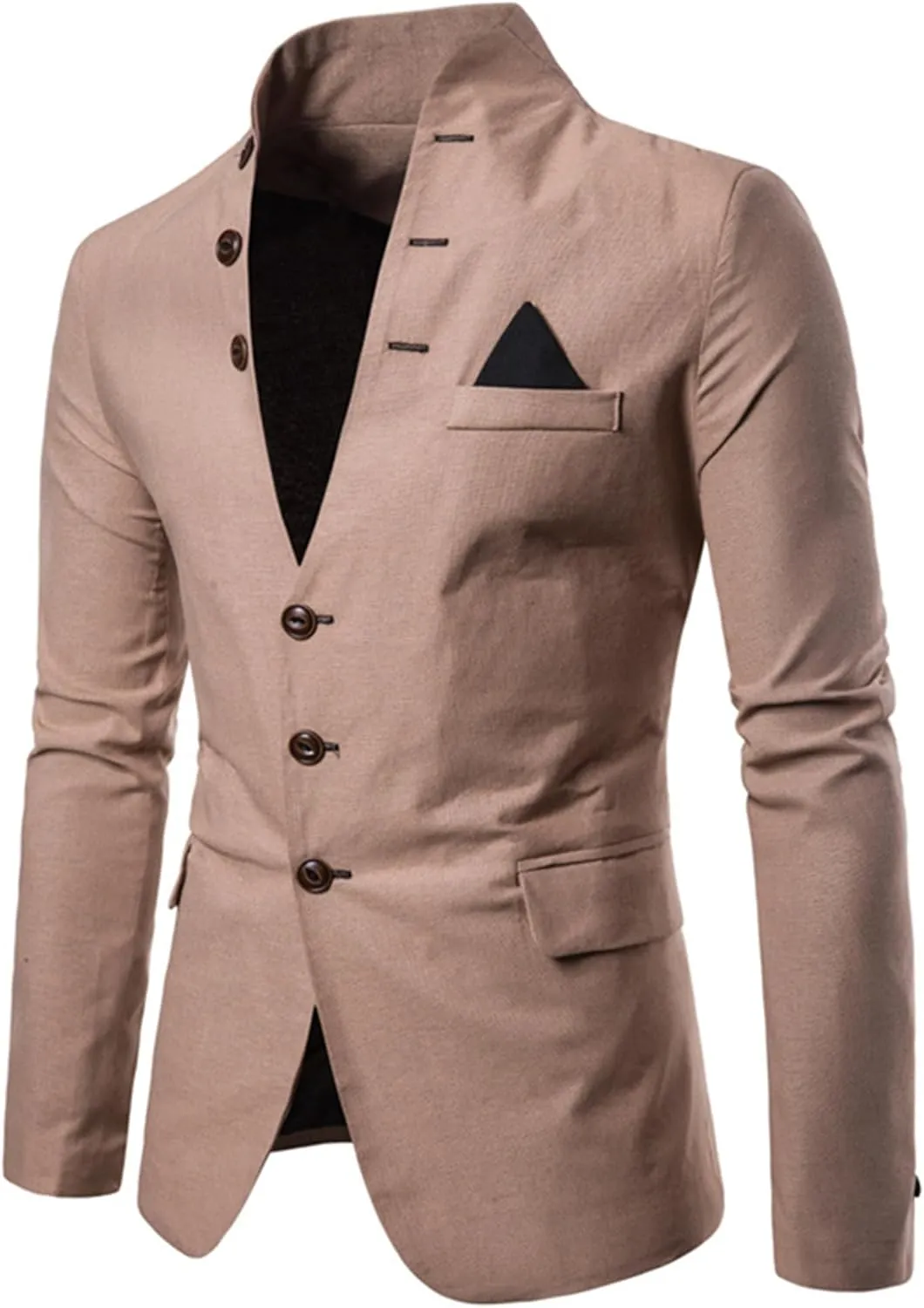 Mens Slim Fit Blazer Jacket Button Stand Collar Solid Suit Coats Casual Business Dress Blazer Coat