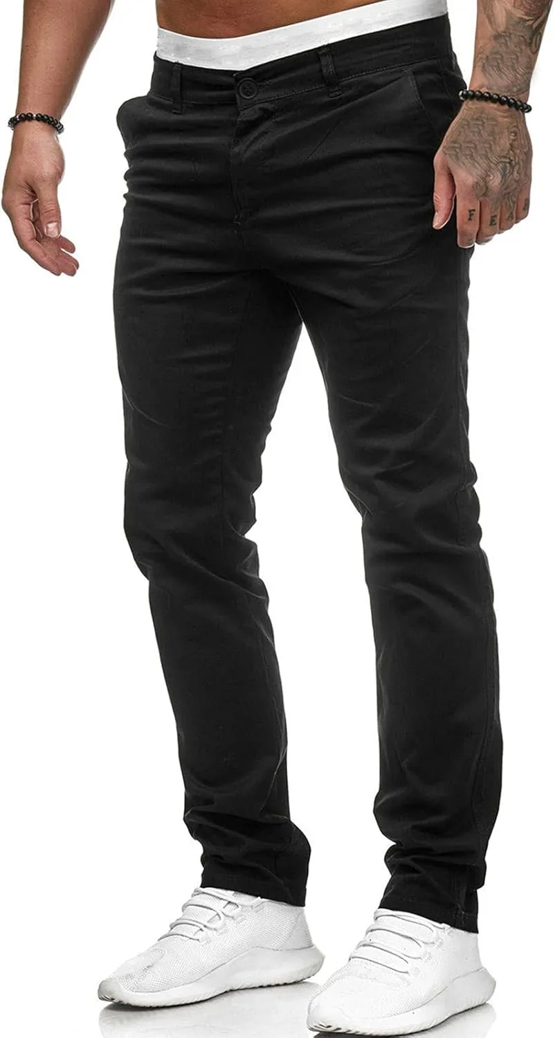 Mens Slim Fit Dress Pants Casual Work Skinny Suit Pants Flat-Front Stretch Chino Tapered Straight Leg Golf Dress Pant Trouser