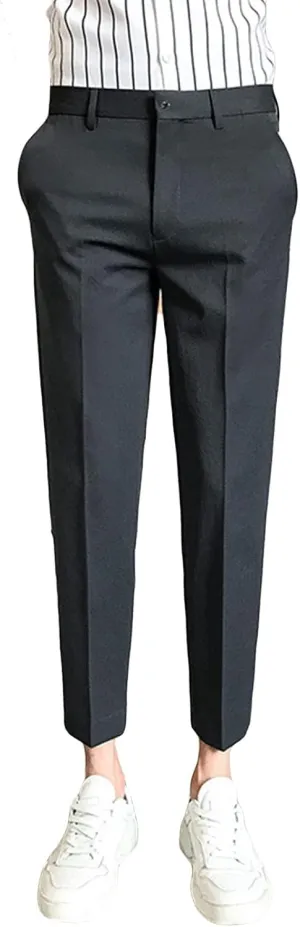 Men's Solid Slim Fit Stretch Pant Skinny Fit Flat Front Dress Pant Business Lightweight Ultra Casual Pants