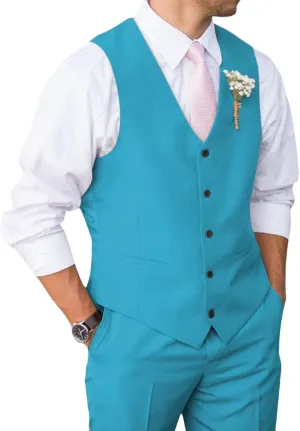 Mens Suit 2 Piece Slim Fit Suit for Men Vest Pants Suit Set for Wedding Groom Formal Business