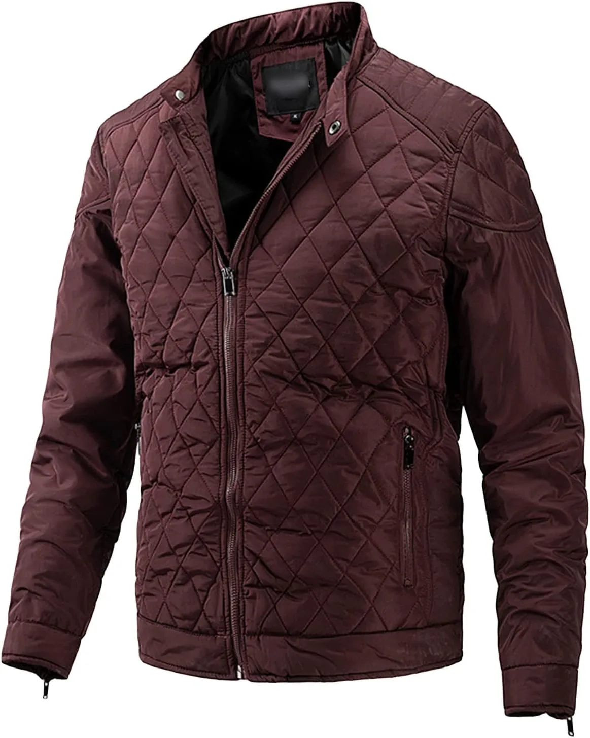 Men's Thin Casual Cotton Jacket Male Diamond Quilted Bike Outwear Men Stand Collar Zip Warm Padded Coats