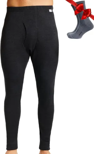Merino Wool Base Layer Mens Bottom Pants 100% Merino Wool Heavyweight, Midweight, Lite Thermal Underwear Long Johns and Socks