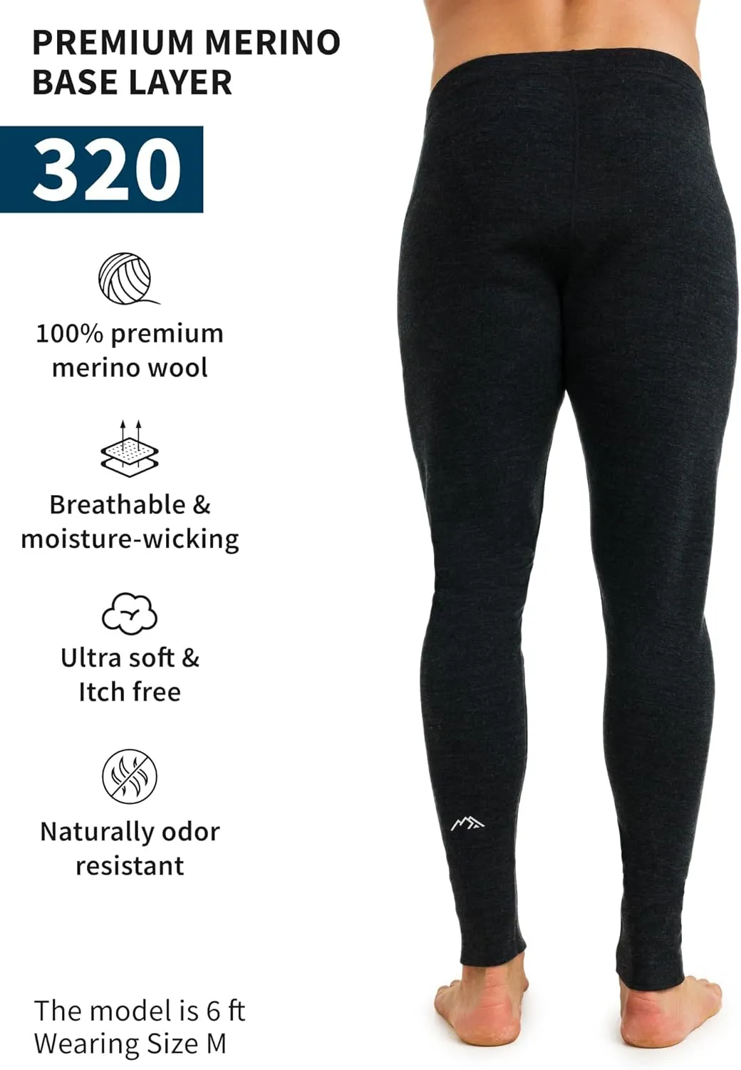Merino Wool Base Layer Mens Bottom Pants 100% Merino Wool Heavyweight, Midweight, Lite Thermal Underwear Long Johns and Socks